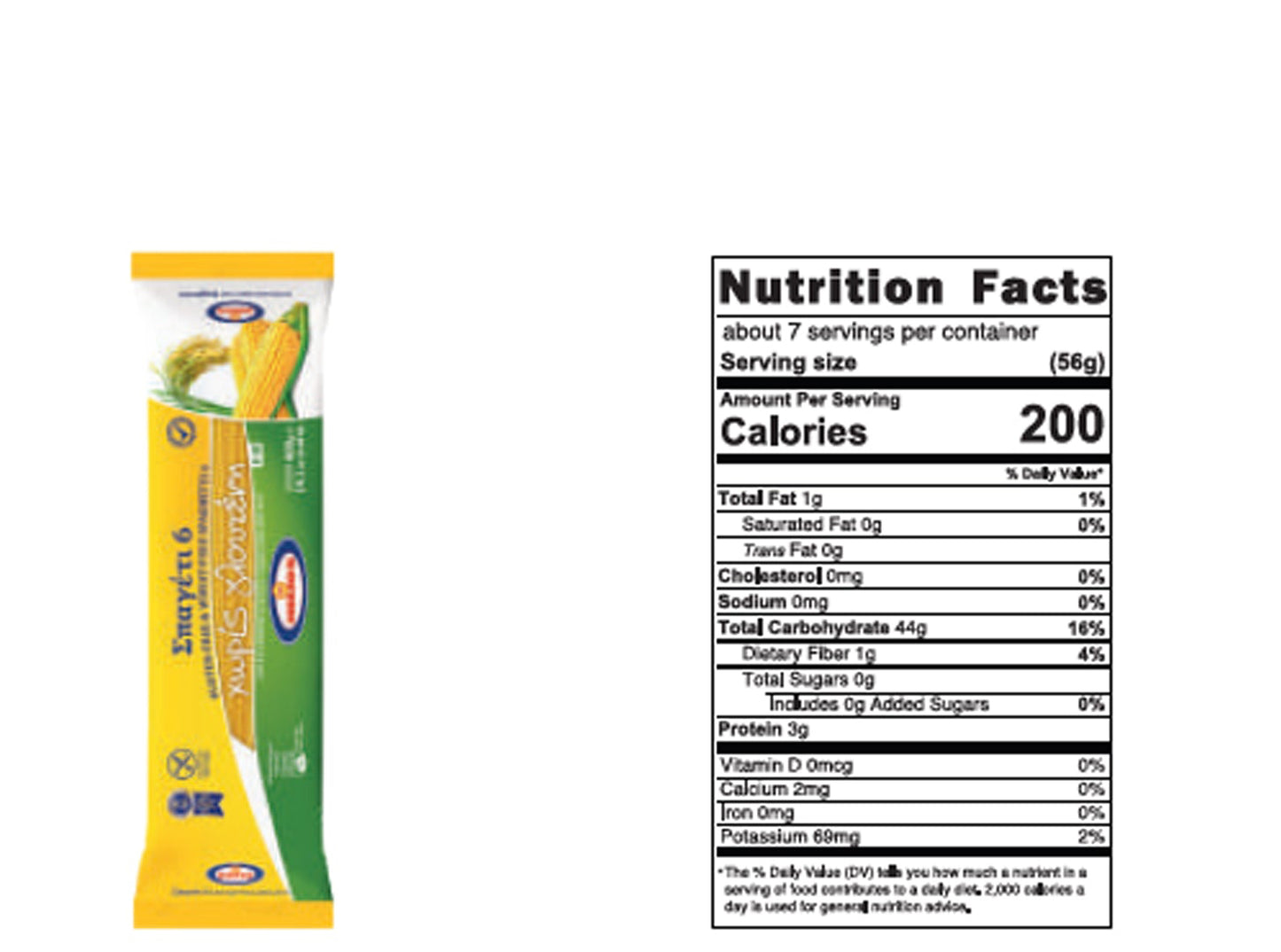 Nutrition facts label and product details on a white background