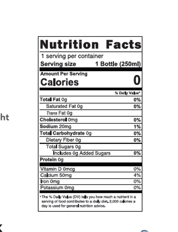 Product information panel for Souroti sparkling water showing nutrition facts and details