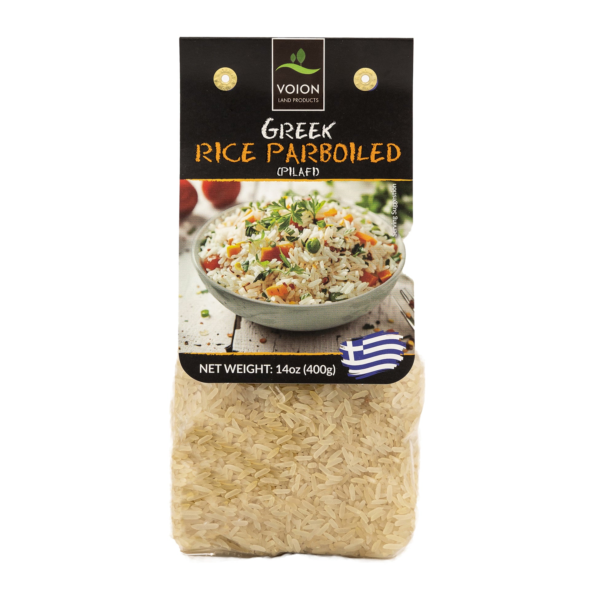 Package of Voion Greek Rice Parboiled on a white background