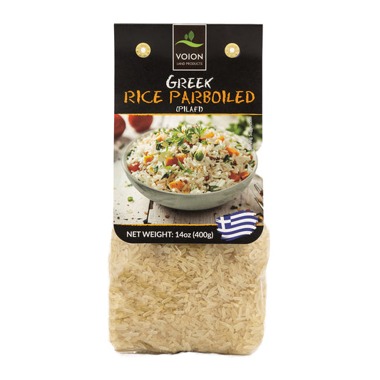 Package of Voion Greek Rice Parboiled on a white background