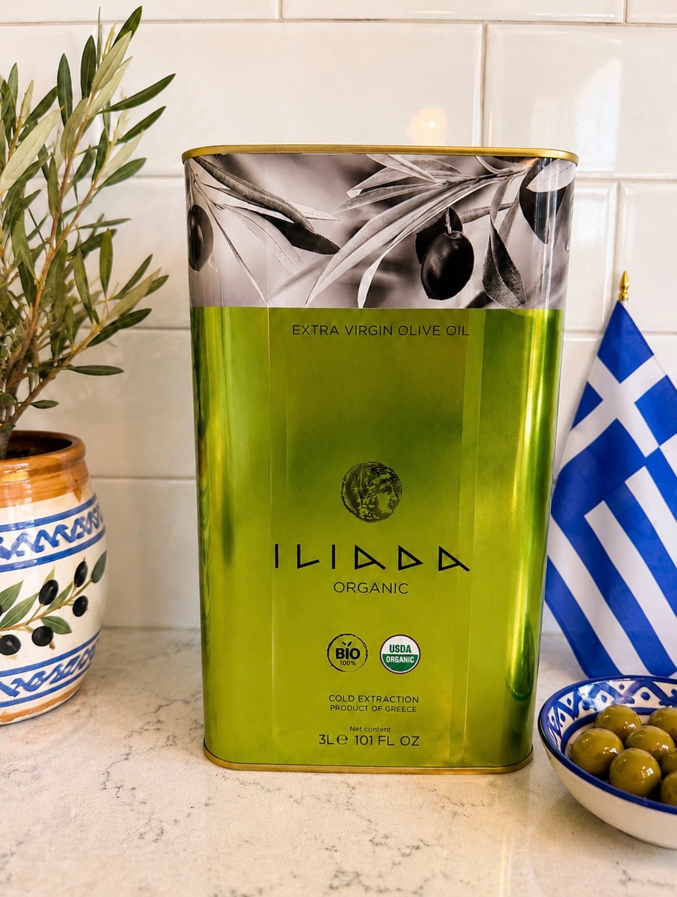 ILIADA Organic Extra Virgin Olive Oil 3L Tin – Cold Pressed Greek EVOO