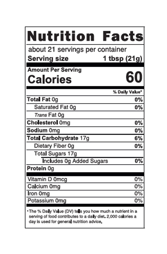 Nutrition facts label for a product with 60 calories per serving