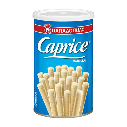 Papadopoulos Caprice Vanilla Wafer Rolls – Greek Wafer Cookies with Vanilla Cream Filling, 250g