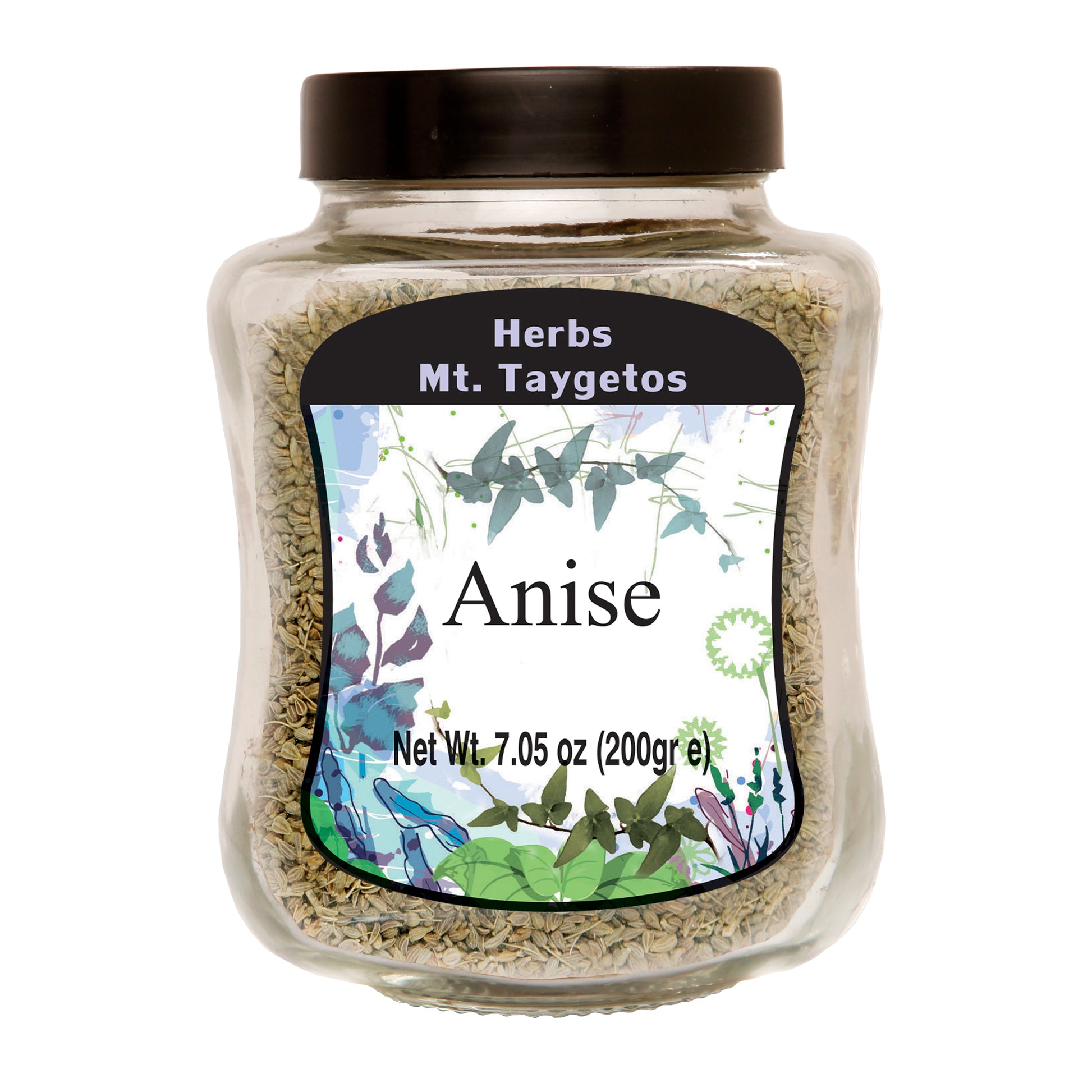 Jar of anise herbs with a label on a white background