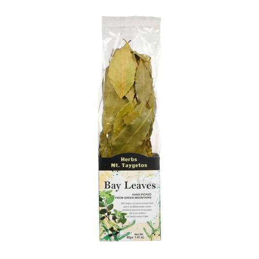 Packaged bay leaves with a white background