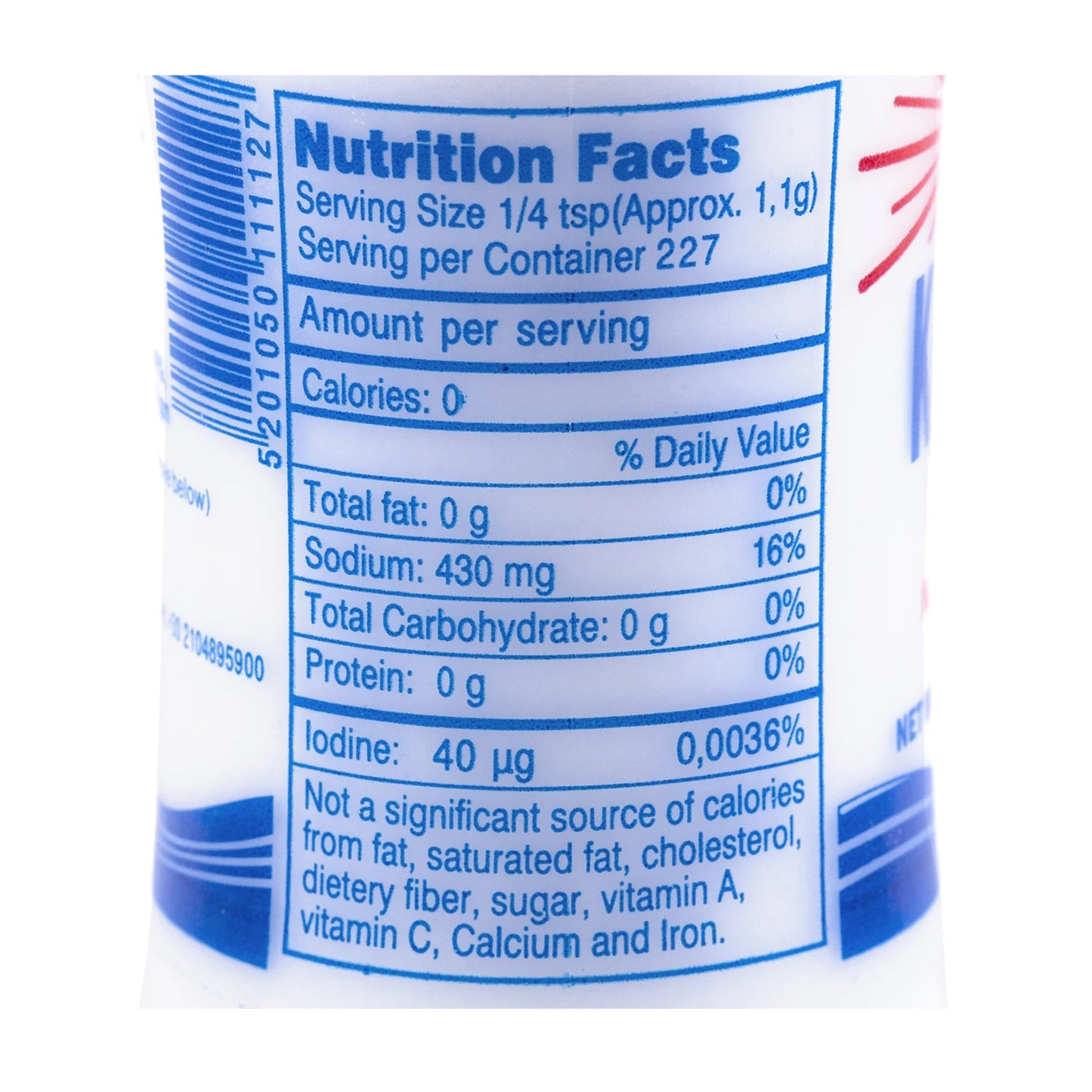 Back label of Kalas sea salt showing ingredients and product details