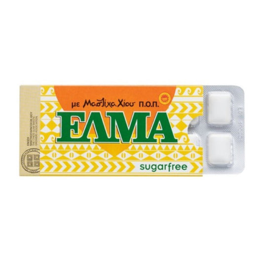 Pack of ELMA sugar-free mastiha chewing gum with Greek design