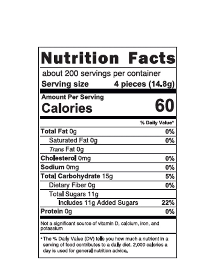 Nutrition facts label for a product with 60 calories per serving