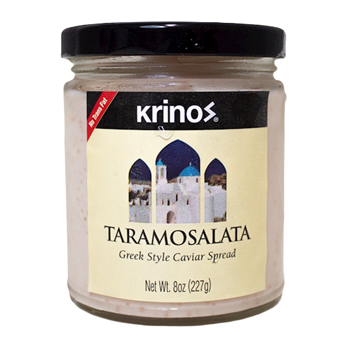 Jar of Krinos Taramosalata Greek Style Caviar Spread on a white background