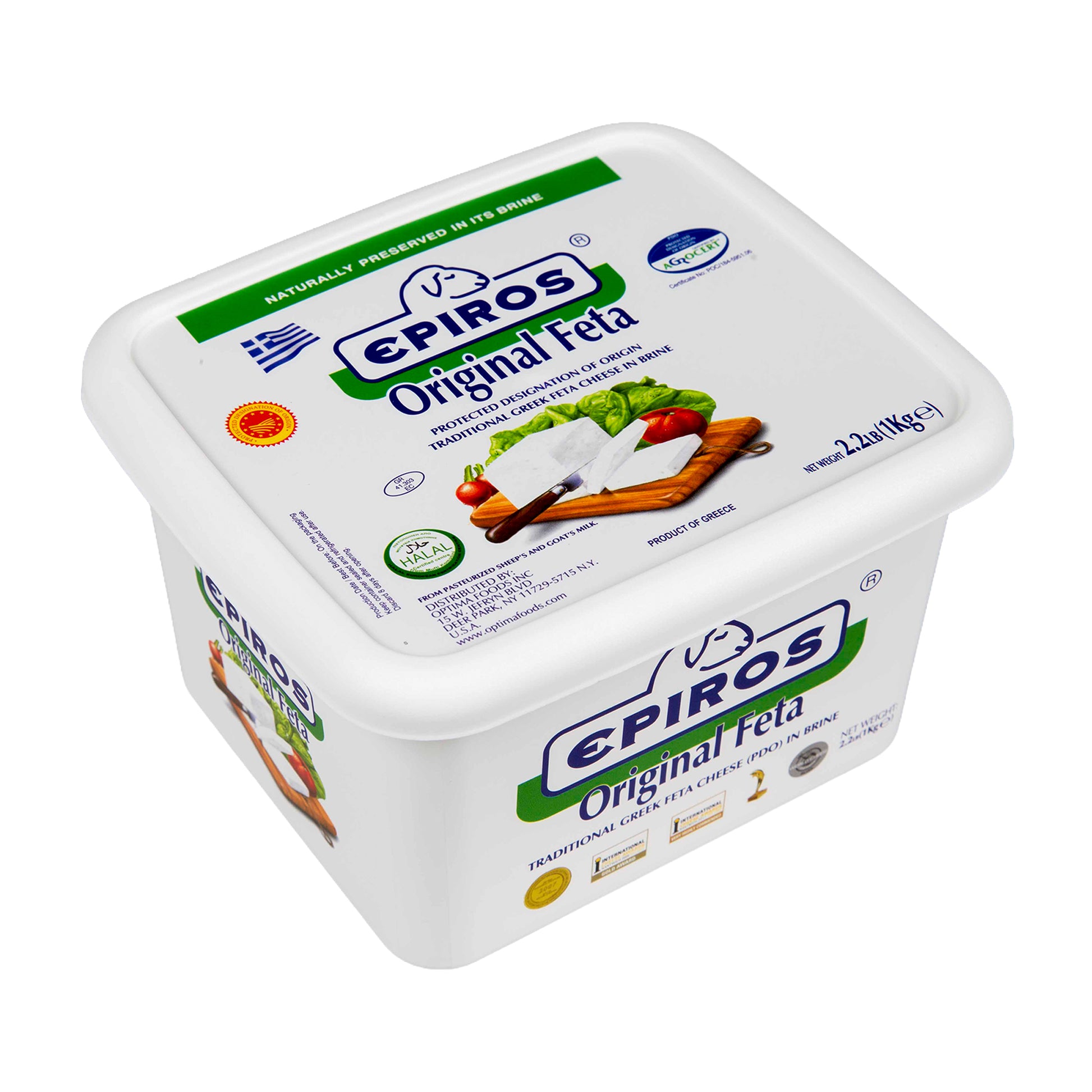 Epiros Original Feta cheese container on a white background