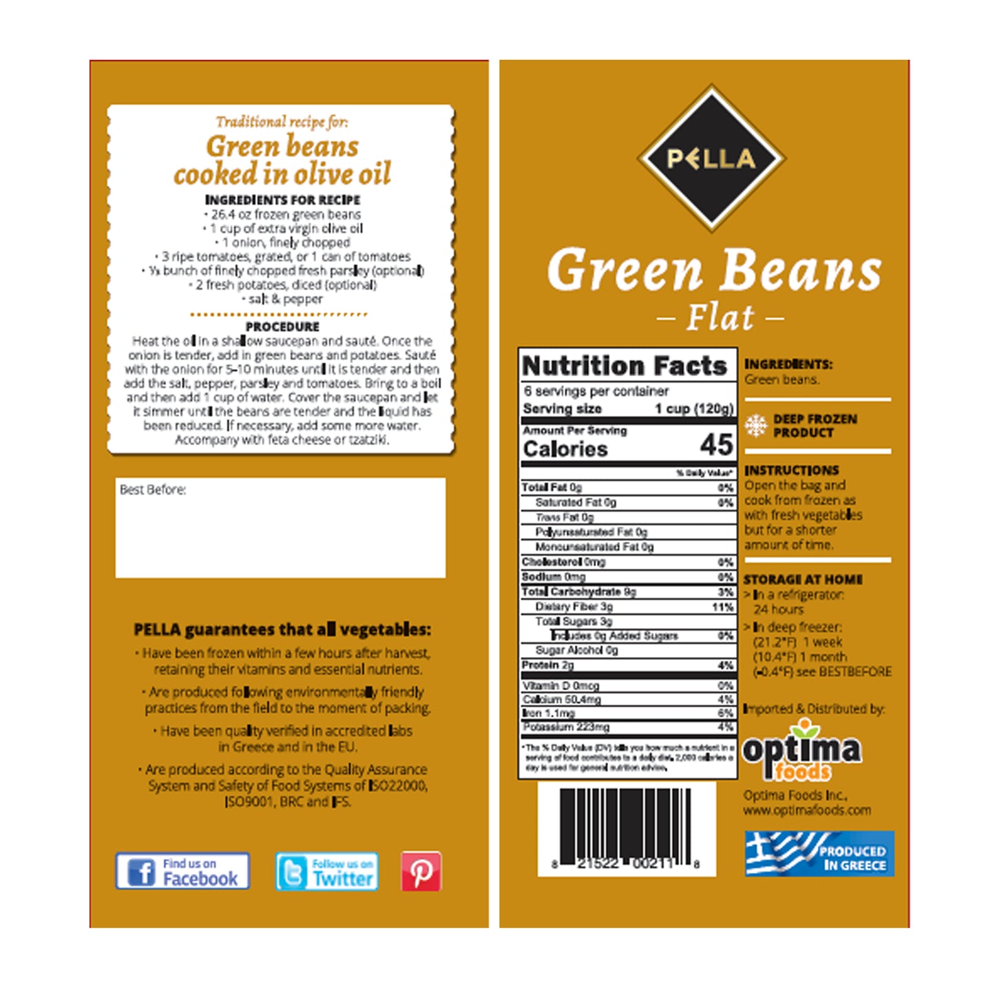 Pella Flat Green Beans – Pella Frozen Flat Green Beans 26.4oz